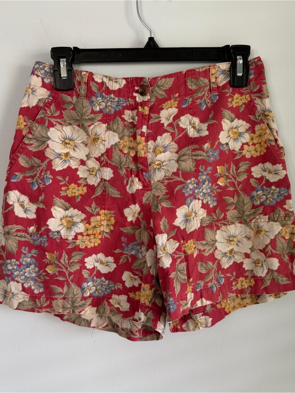 Vtg Jones New York Sport Petite Floral Linen Blend Shorts Size 6P Red High Rise